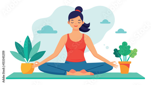 Meditation practice with indoor plants at home during day