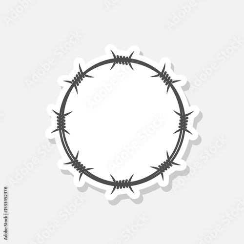 Barbed wire circle graphic sign sticker isolated on gray background