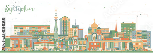 Syktyvkar Russia city skyline with color buildings. Illustration. Syktyvkar cityscape with landmarks. Travel and tourism concept with modern and historic architecture.