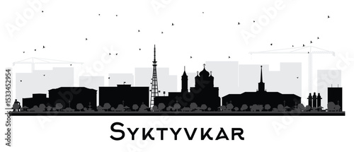 Syktyvkar Russia city skyline silhouette with black buildings isolated on white. Syktyvkar cityscape with landmarks. Travel and tourism concept with modern and historic architecture. photo