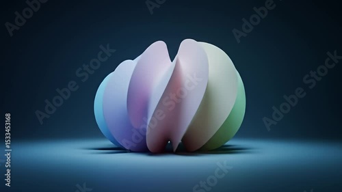 Abstract Swirling Shape Rotating Slowly with Smooth Motion and Dynamic Lighting in Dark Environment