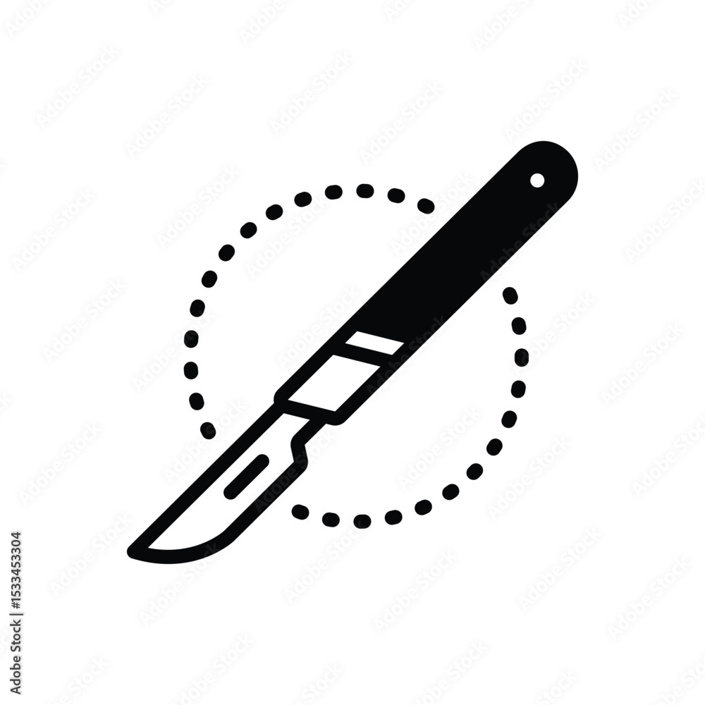 Black solid icon for surgical knife