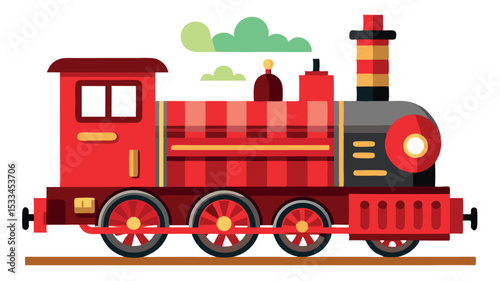 Colorful steam locomotive traveling on a sunny day