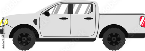 Simple White Pickup Truck Vector Illustration Side View