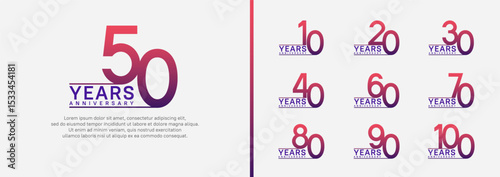 set of anniversary logo style. vector design purple color for celebration