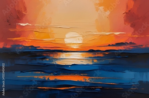 A vibrant textured background painting of a breathtaking sunset with warm hues and artistic brushstrokes