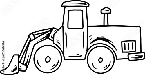 Front loader cartoon outline drawing illustration  