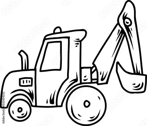 Excavator cartoon outline drawing illustration  