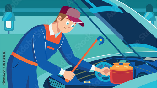Mechanic performing maintenance on a car under a garage light