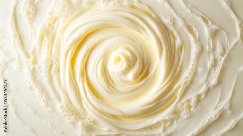 A swirl of white foam with bubbles in the center