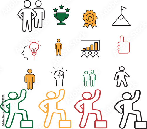 Leadership and Business Strategy Icon Set Editable Stroke Line Icons
