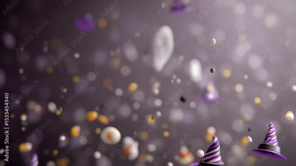 Whimsical Halloween Candy and Witch Hats Falling