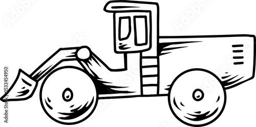 Hand drawn loader truck in black and white illustration