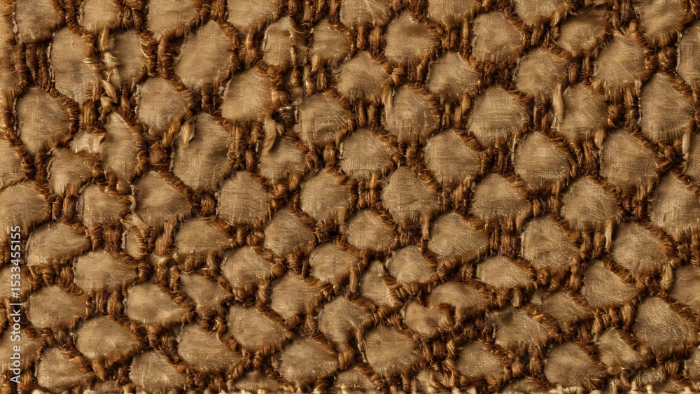 Fototapeta premium Detailed Close-Up of Textured Fabric with Intricate Brown Patterns, Close-up view of an intricately textured brown fabric pattern, highlighting its detailed woven design.