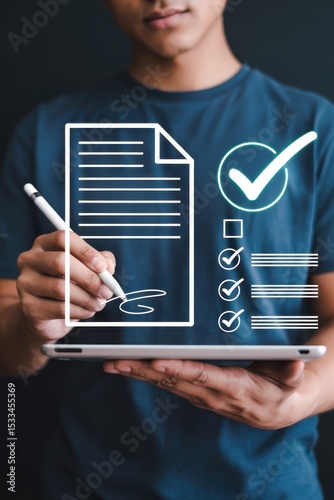 Wallpaper Mural Person digitally signing a document with checklist. Torontodigital.ca