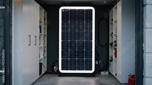 Large Portable Solar Panel Charging in Modern Indoor Storage Space
