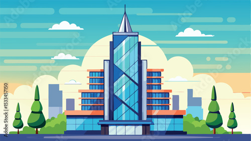 Modern office building in a vibrant urban setting during daytime
