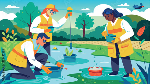Community members participate in water testing at a local river to ensure environmental health and safety for wildlife