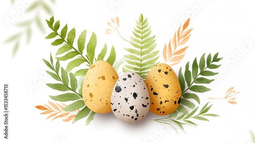 Painted Easter eggs nestled amongst fresh spring foliage a symbol of new beginnings and joyful renewal with soft