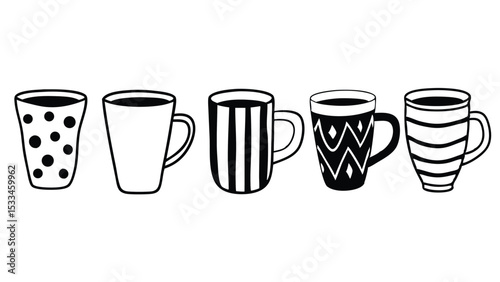 Silhouette Pictogram Set of Coffee Mugs in Various Styles   Vector Icons for Design and Illustration

