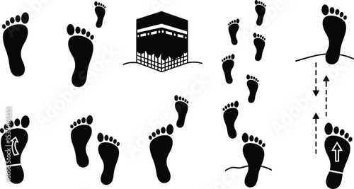 Hajj and Umrah Pilgrimage Rituals Icon Set