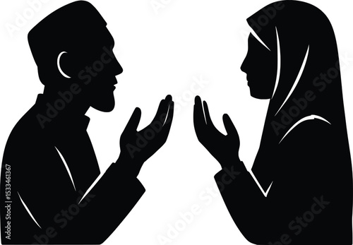 Muslim Couple Praying Together Silhouette