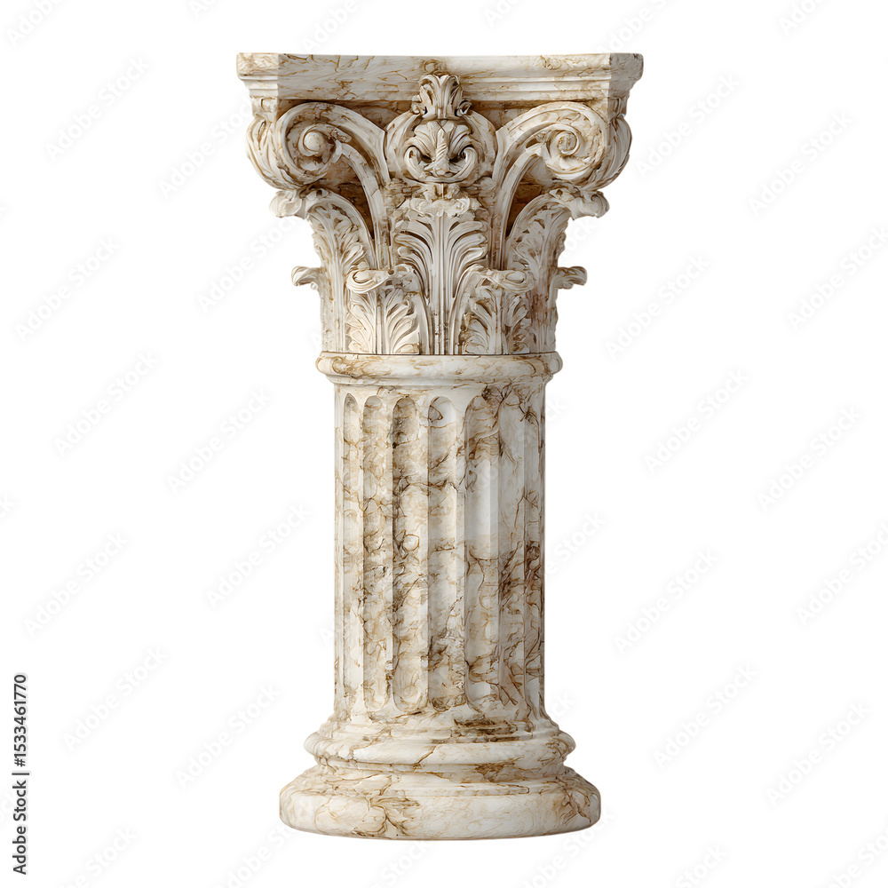 Obraz premium Detailed render of an elegant corinthian column with intricate carvings and marble texture isolated on white transparent background PNG cutout 