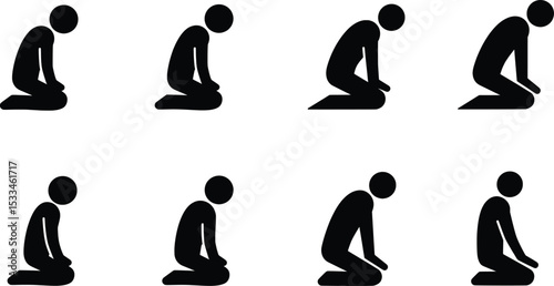 Islamic Prayer (Salah) Sitting Pose Icon Set
