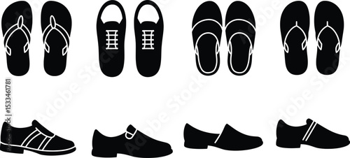 Men's Shoes and Footwear Silhouette Icon Set
