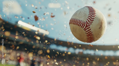 A baseball is in the air with a crowd watching