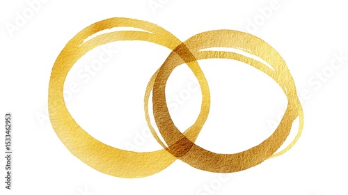 Intertwined golden circles symbolize eternal love and unity in a delicate watercolor artwork against a clean white