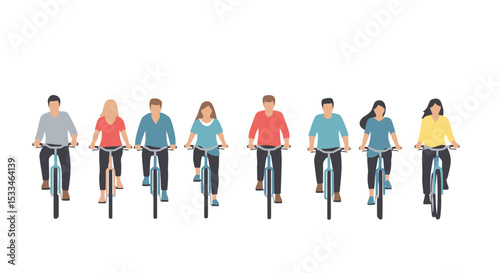 Cyclists Group Vector: Diverse People Riding Bikes