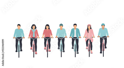 Group Ride: Cyclists on a White Background