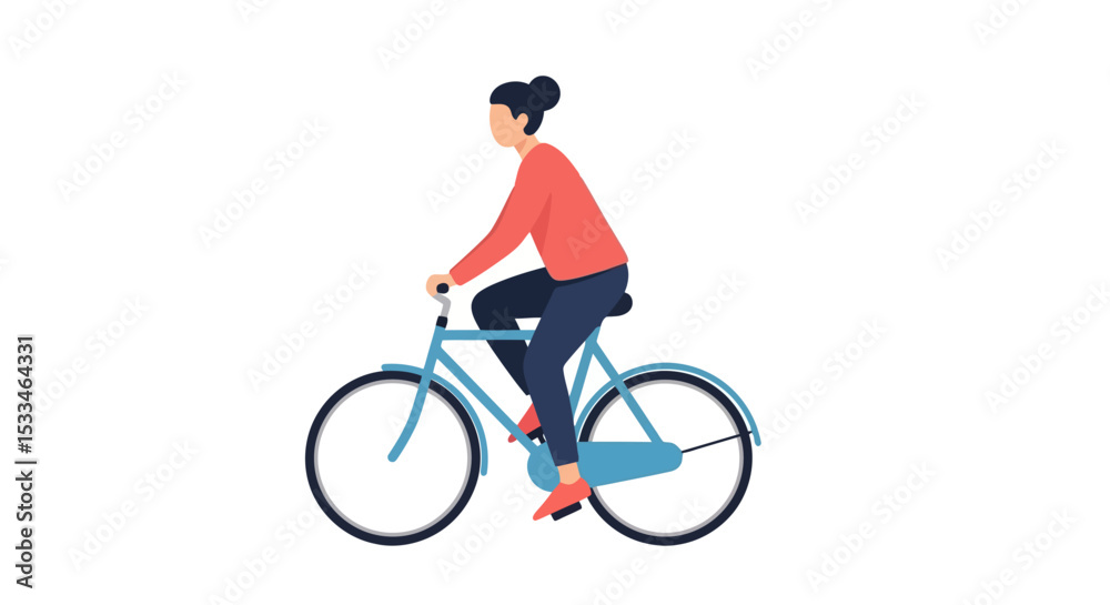 Fototapeta premium Woman Cycling: Active Lifestyle, Healthy Commute, Vector Illustration
