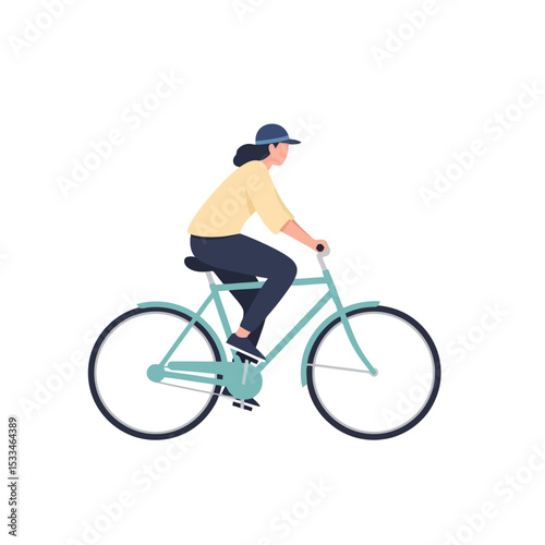 Woman Cycling Illustration, Active Lifestyle, Transportation
