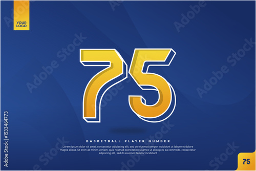 Bold Number 75 in Yellow Gradient with White Outline on Blue Background for Basketball Jersey Design