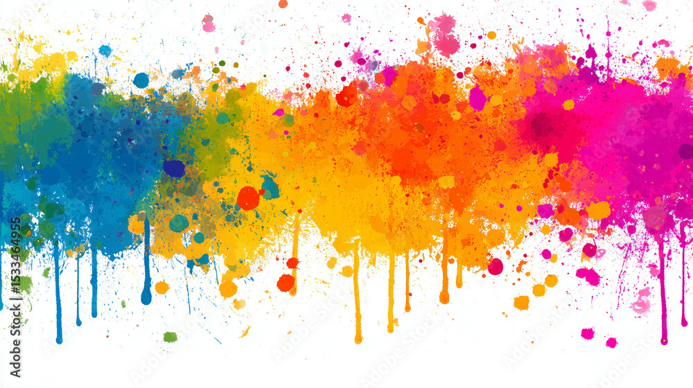 Fototapeta premium Colorful Paint Splash Background – Vibrant and Artistic Abstract Design with Multicolored Ink Blots and Splatters, Perfect for Creative Projects, Posters, Invitations, or Digital Art Backdrops