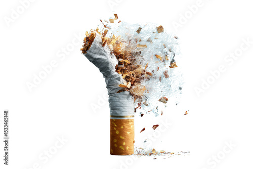 A cigarette is blown out and the ashes are scattered around it