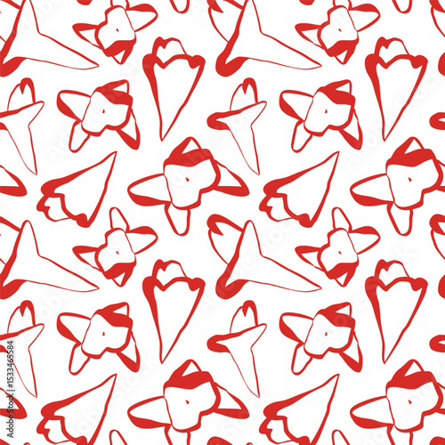 Seamless floral clove pattern with red line art on clean white background for kitchen packaging and fabric print