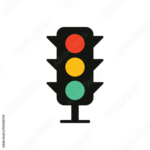Flat Vector Traffic Light Icon with Red, Yellow, and Green Lights Isolated on White Background. Traffic light vactor. Traffic signal vactor. Traffic light silhouette icon design
