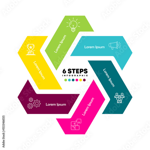 Infographic diagram with 6 options. Round chart that can be used for business analytics, data visualization and presentation. Vector eps