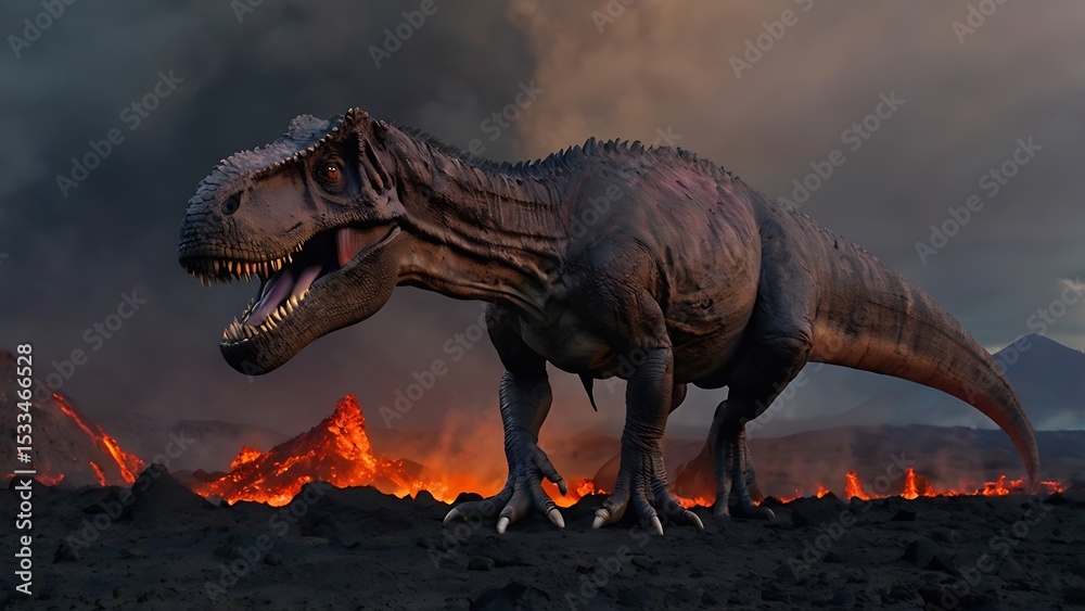Fototapeta premium Tyrannosaurus rex in volcanic ash