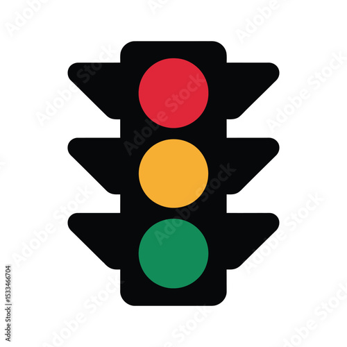 Flat Vector Traffic Light Icon with Red, Yellow, and Green Lights Isolated on White Background. Traffic light vactor. Traffic signal vactor. Traffic light silhouette icon design
