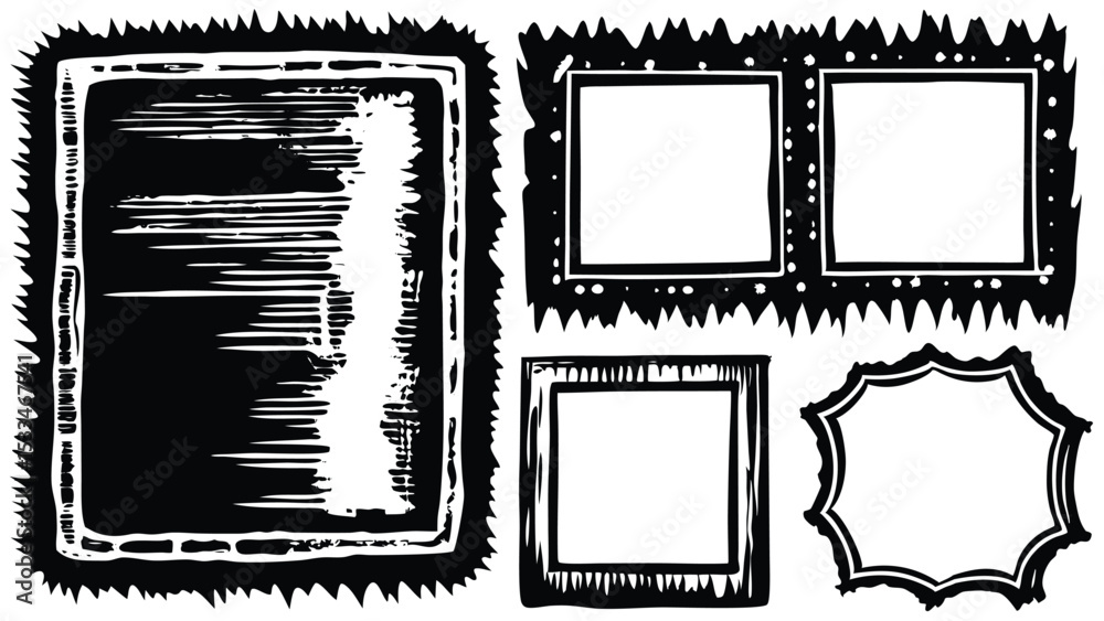 Obraz premium Torn Paper with Black Frames and Grunge Jagged Edges – Template for Banners, Stickers, and Posters