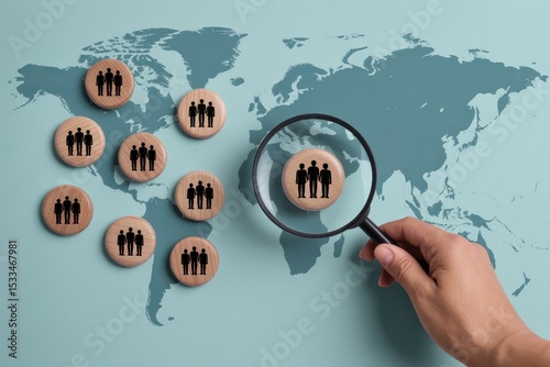 Global population represented by icons on a world map.