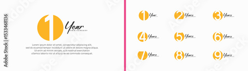 set of anniversary logo style with handwriting. vector design pink and orange  color for celebration