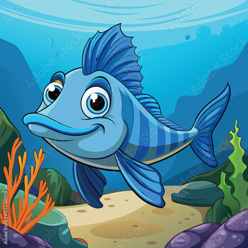 Vector illustration of a marine fish on a white background, perfect for seafood, fishing, or aquatic-themed designs