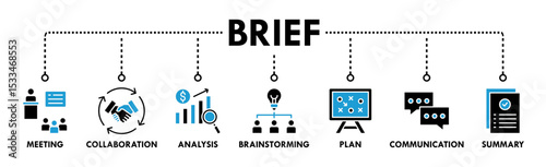Brief banner web icon vector illustration concept for a briefing of business plan with an icon of meeting, collaboration, analysis, brainstorming, plan, communication, and summary