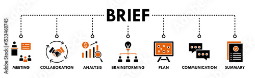 Brief banner web icon vector illustration concept for a briefing of business plan with an icon of meeting, collaboration, analysis, brainstorming, plan, communication, and summary
