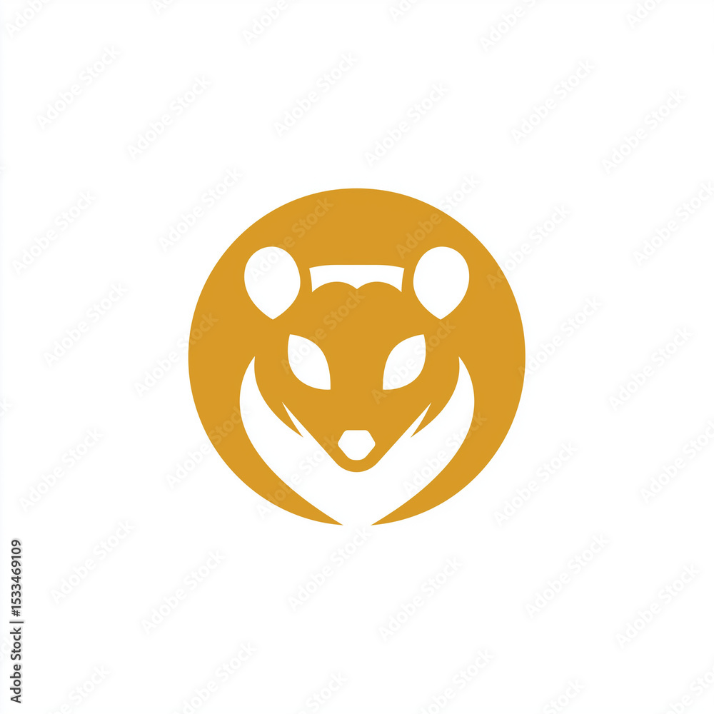 Naklejka premium Golden Ferret Face Logo – Minimalist Yellow Ferret Emblem on White, Ideal for Pet Branding, Animal-Themed Startups, or Clean Modern Icon Designs